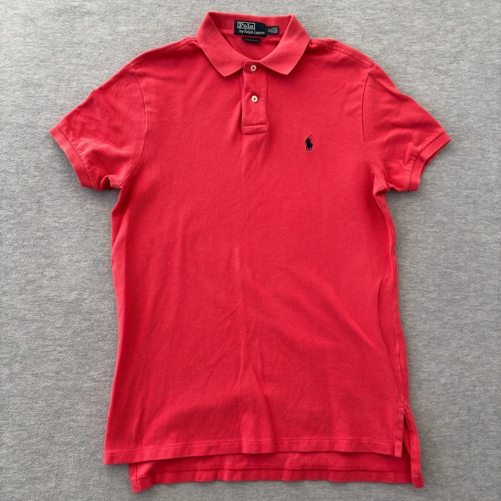 Polo Ralph Lauren Mens Custom Fit Short Sleeve Polo Shirt Red Medium Logo